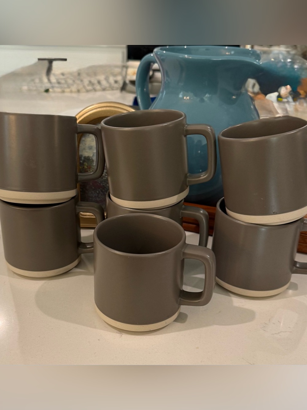 7 Artisanal Kitchen Supply Mug Edge Brown Gray Matte 13 Oz Coffee Mugs Cups Set